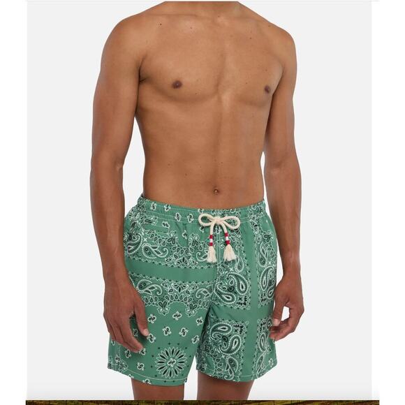 MC2 St Barth Swim Shorts/Trunks Mid-Length Caprese-Military Green Bandanna Print - Picture 16 of 16